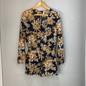Free People Noir Romper Long Sleeve Floral NWOT